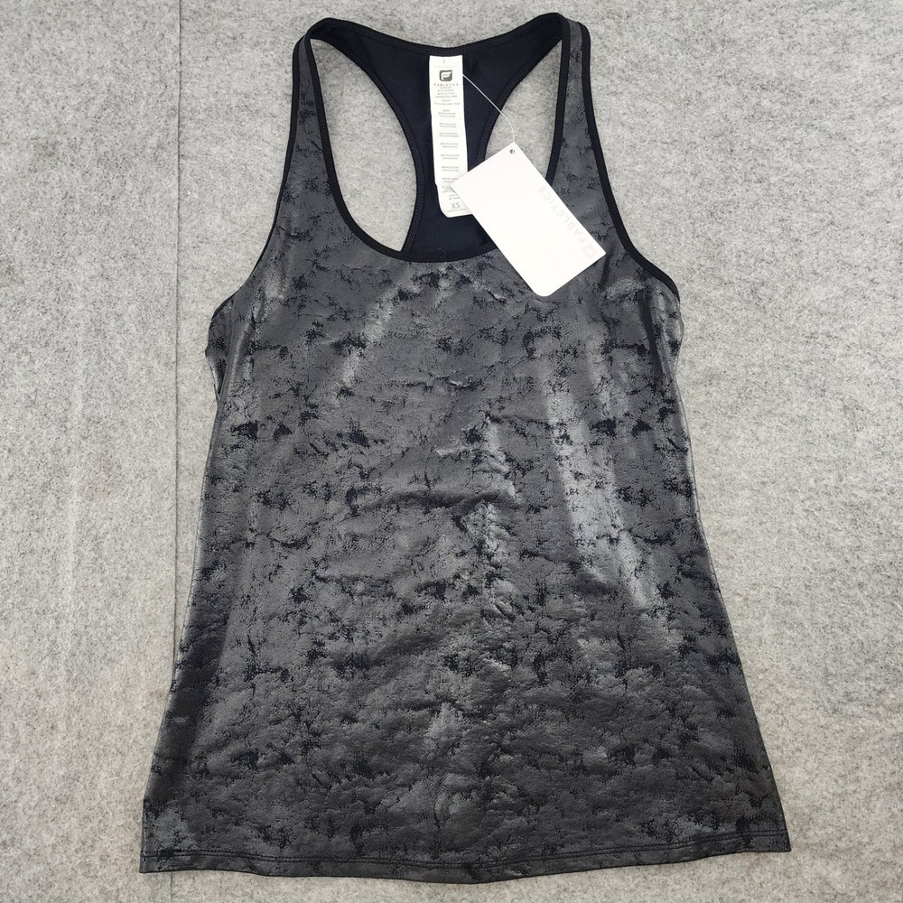 NWT Fabletics XS Black Metallic Crackle Foil Racerback Activewear Tank Top Women